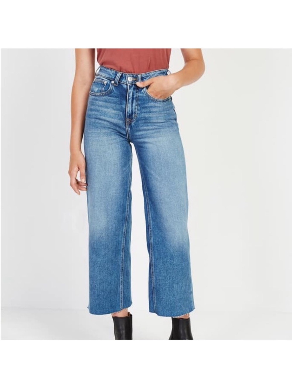 Frank & Oak Nina Wide Leg Jeans Raw Hem Sz 29